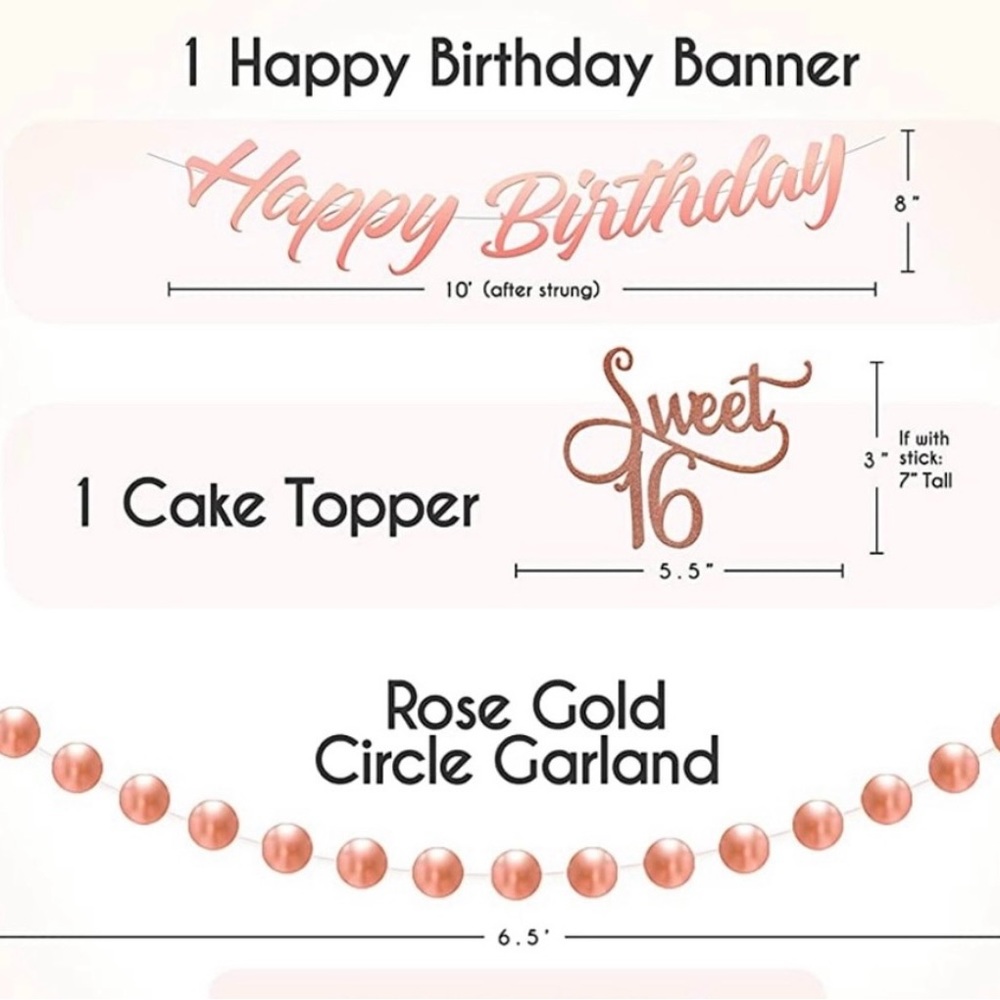 41-Piece Rose Gold Sweet 16 Birthday
Decorations - Picture 4 of 5